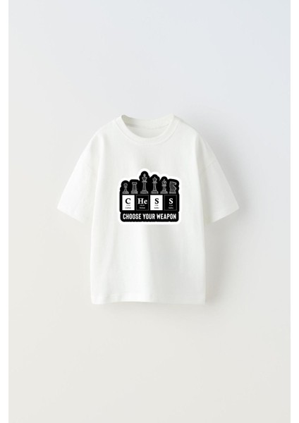 Choose Your Weapon Yazılı Satranç Tasarım Baskılı Beyaz Çocuk T-Shirt