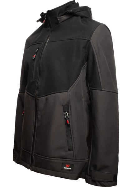 Softshell Kapşonlu Parçalı Mont