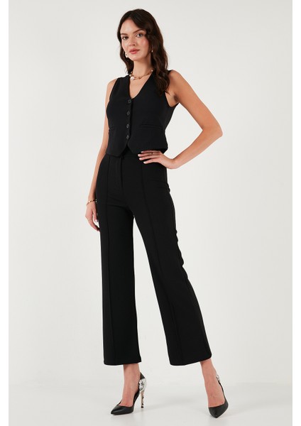 Standart Fit Çimalı Yüksek Bel Düz Paça Pantolon Kadın Pantolon 5865972 fırsatları