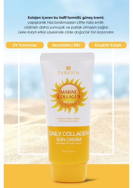 Lekeli Ciltler İçin Spf 50 Yüksek Koruyucu Kolajen İçeren Günlük Güneş Kremi 70 ml