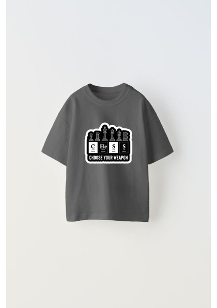 Choose Your Weapon Yazılı Satranç Tasarım Baskılı Füme Çocuk T-Shirt