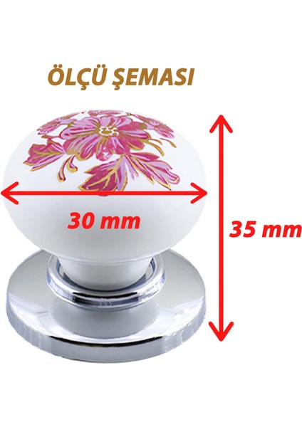 8 Adet Pembe Beyaz Ortanca Çiçek Desenli Krom Tablalı Polimer Düğme Kulp Mobilya Mutfak Dolabı Çekmece Kulpları