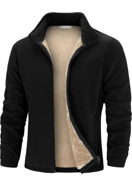 Erkek Ultra Isı Peluş Astarlı Cepli Tam Fermuarlı Polar Ceket