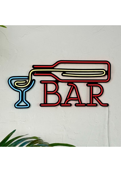 Bar Neon Duvar Tabelası | Modern ve Şık Metal Üzerine Neon Duvar Süsü | 58.5 cm x 26.6 cm