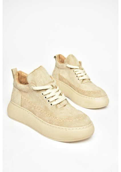 T811845302 Bej Süet Kalın Tabanlı Kadın Ayakkabı indirimleri