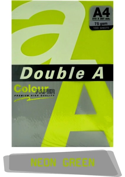 Double A Renkli Fotokopi Kağıdı 100 Lü A4 75 gr Neon Green - LKM6947-8714