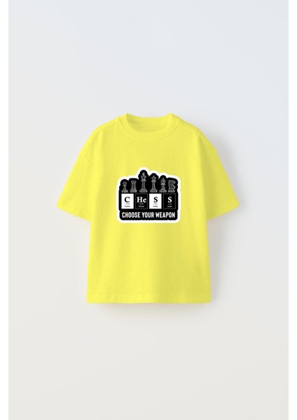 Choose Your Weapon Yazılı Satranç Tasarım Baskılı Sarı Çocuk T-Shirt