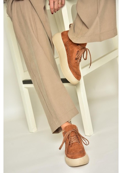 T811845302 Taba Süet Kalın Tabanlı Kadın Ayakkabı