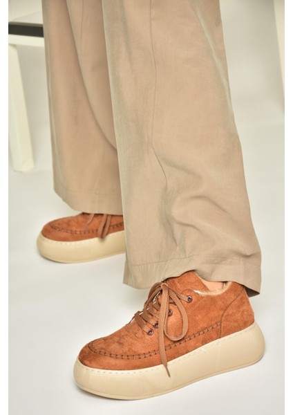 T811845302 Taba Süet Kalın Tabanlı Kadın Ayakkabı modelleri