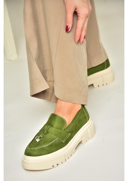 T294882202 Yeşil Süet Makosen Kadın Ayakkabı fiyatları