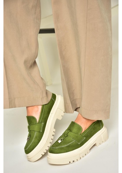 T294882202 Yeşil Süet Makosen Kadın Ayakkabı modelleri