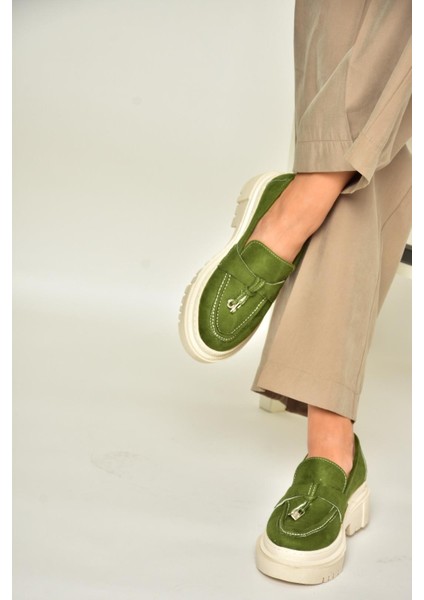 T294882202 Yeşil Süet Makosen Kadın Ayakkabı indirimleri