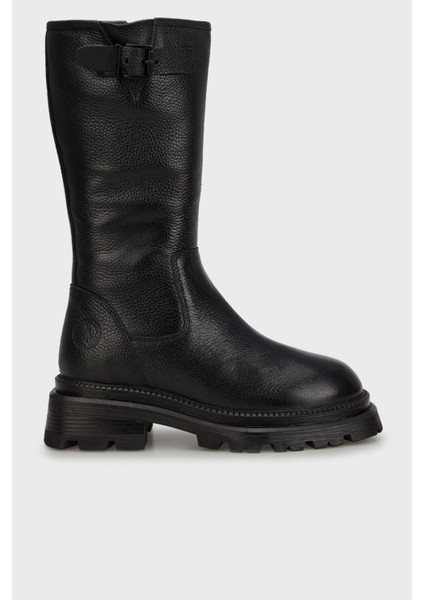 Janet Hakiki Deri Logolu Çizme Bayan Çizme 102 24650