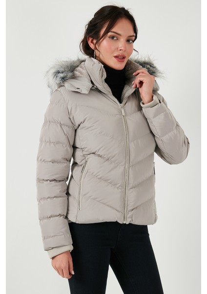 Regular Fit Çıkarılabilir Kapüşonlu Fermuarlı Cepli Şişme Mont Kadın Mont 497DİNA fiyatları