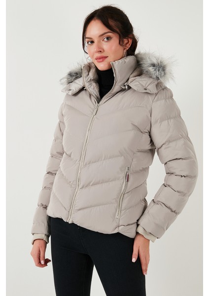 Regular Fit Çıkarılabilir Kapüşonlu Fermuarlı Cepli Şişme Mont Kadın Mont 497DİNA modelleri