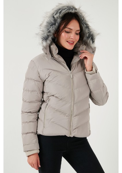 Regular Fit Çıkarılabilir Kapüşonlu Fermuarlı Cepli Şişme Mont Kadın Mont 497DİNA indirimleri