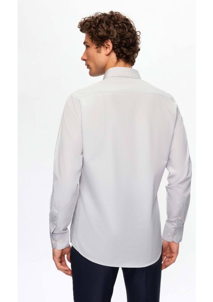 Slim Fit Gri Italyan Yaka Dar Kesim Klasik Kravatlık Uzun Kollu Kolay Ütülenebilir Nefes A 2HF02ORT5185