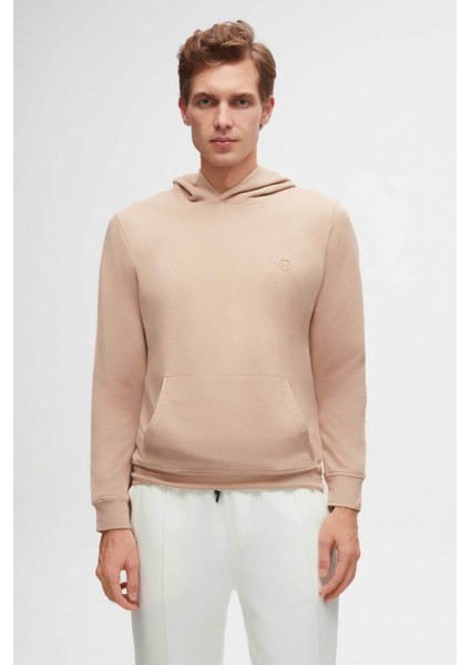 Relaxed Fit Bej Pamuklu Logo Baskılı Sweatshirt 8HCE2ORT01001