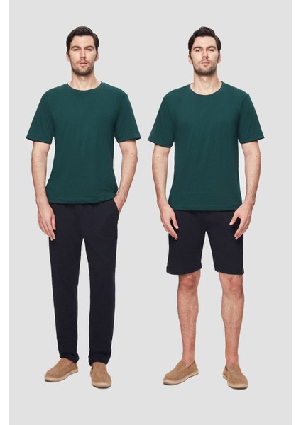 Yeşil %100 Pamuklu Kısa Kollu 3'lü Pijama Takimi 3EC84ORT05PJM