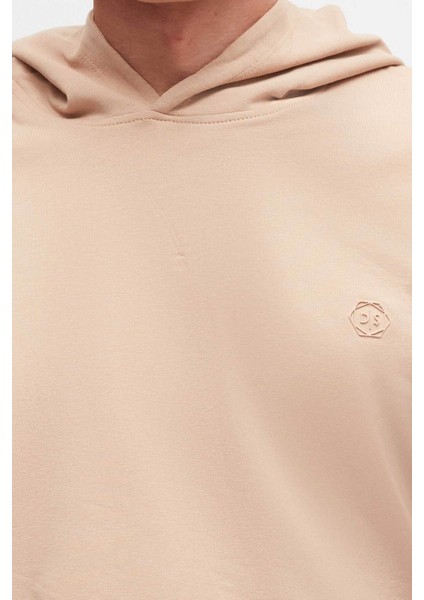 Relaxed Fit Bej Pamuklu Logo Baskılı Sweatshirt 8HCE2ORT01001