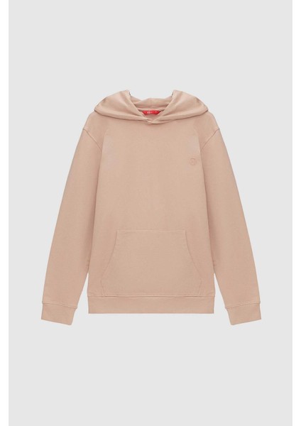 Relaxed Fit Bej Pamuklu Logo Baskılı Sweatshirt 8HCE2ORT01001