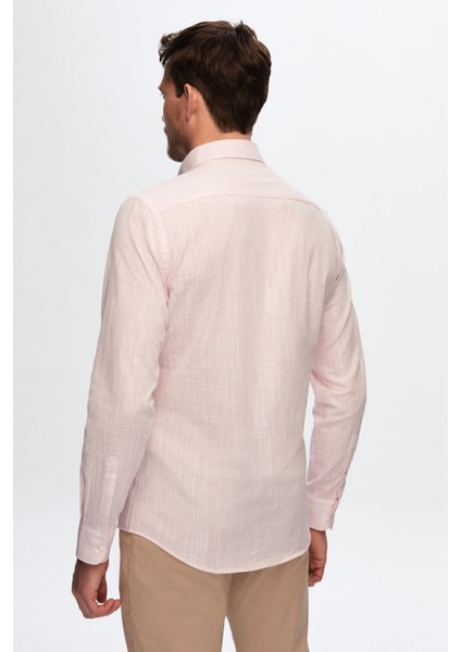 Slim Fit Pembe Keten Görünümlü Gömlek 0HC02ORT05265