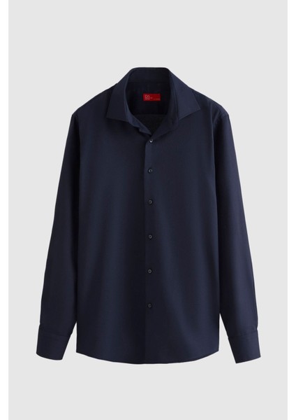 Slim Fit Lacivert Armürlü Gömlek 7HF02ORT02100