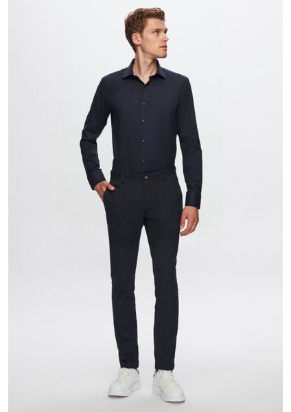 Slim Fit Lacivert Armürlü Gömlek 7HF02ORT02100