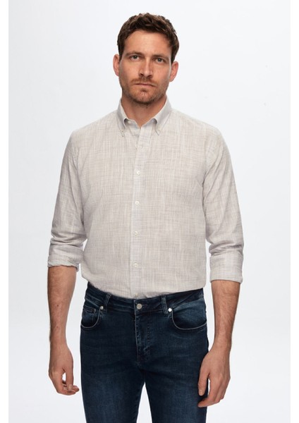 Slim Fit Vizon Keten Görünümlü Gömlek 0HC02ORT05265