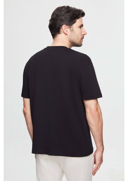 Oversize Siyah Baskılı %100 Pamuk T-shirt 2EC14ORT05210