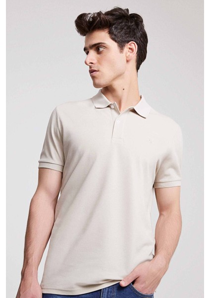 Regular Fit Taş Pike Dokulu %100 Pamuk Kıvrılmaz Polo Yaka Nakışlı T-shirt 4HC14ORT51000