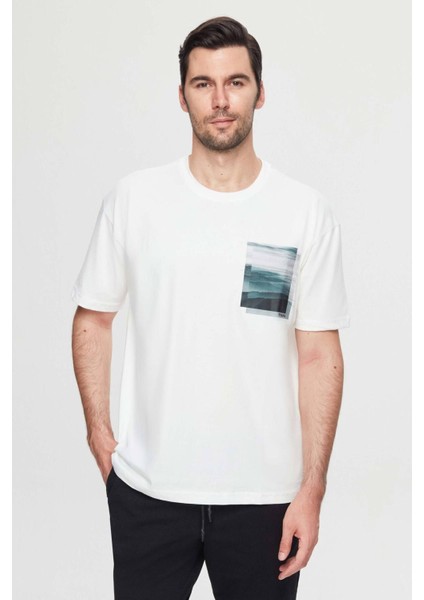 Oversize Beyaz Baskılı %100 Pamuk T-shirt 2EC14ORT05210