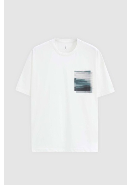 Oversize Beyaz Baskılı %100 Pamuk T-shirt 2EC14ORT05210 indirimleri