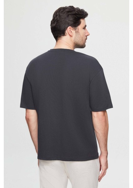 Oversize Antrasit Baskılı %100 Pamuk T-shirt 2EC14ORT05210 modelleri