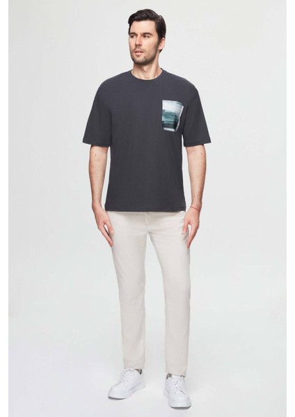 Oversize Antrasit Baskılı %100 Pamuk T-shirt 2EC14ORT05210 fırsatları