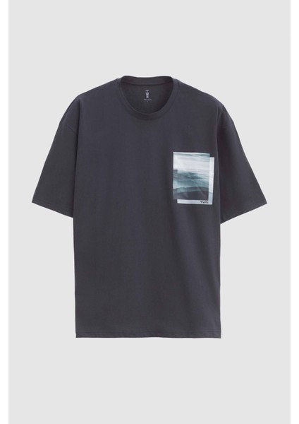 Oversize Antrasit Baskılı %100 Pamuk T-shirt 2EC14ORT05210 indirimleri