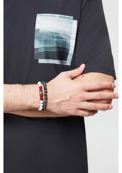 Oversize Antrasit Baskılı %100 Pamuk T-shirt 2EC14ORT05210