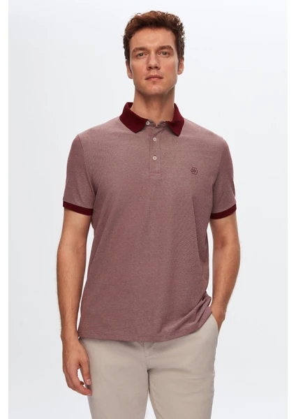 Ds Damat Regular Fit Bordo Polo Yaka Nakışlı Pamuk Karışımlı T-Shirt 8HC14ORT52000