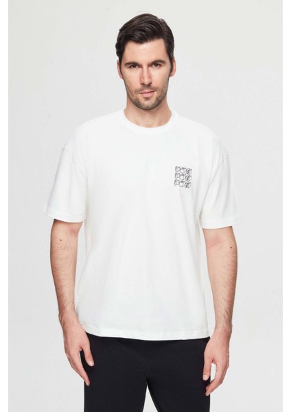 Oversize Beyaz Baskılı %100 Pamuk T-shirt 2EC14ORT05212