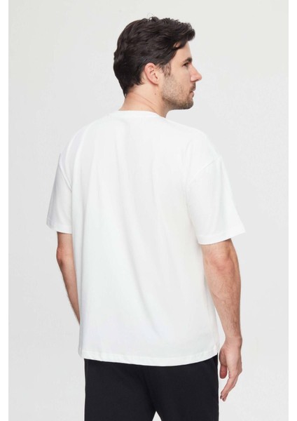 Oversize Beyaz Baskılı %100 Pamuk T-shirt 2EC14ORT05212