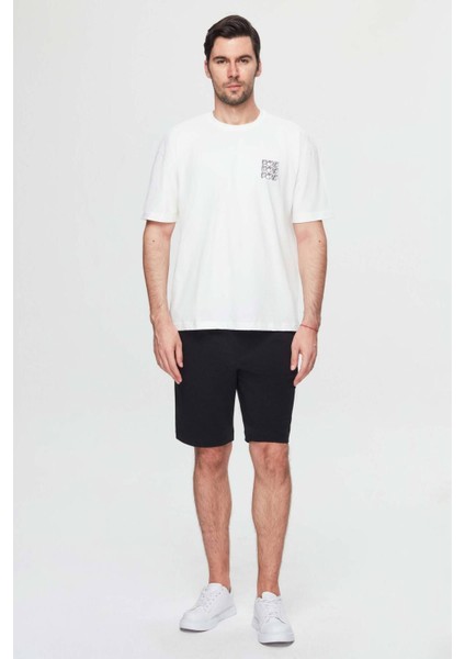 Oversize Beyaz Baskılı %100 Pamuk T-shirt 2EC14ORT05212