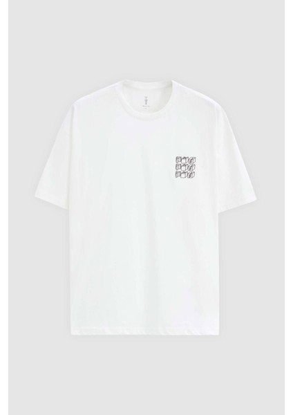 Oversize Beyaz Baskılı %100 Pamuk T-shirt 2EC14ORT05212