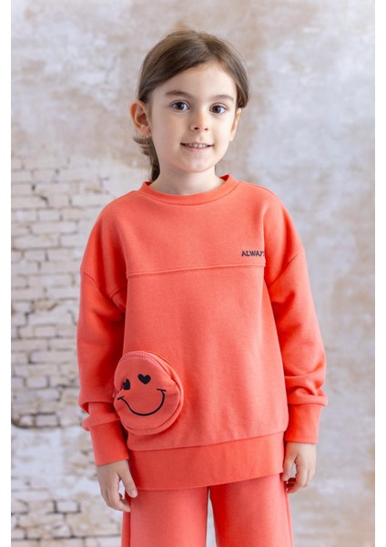 Kız Çocuk Cep Detaylı Baskılı Sweatshirt - Narçiçeði