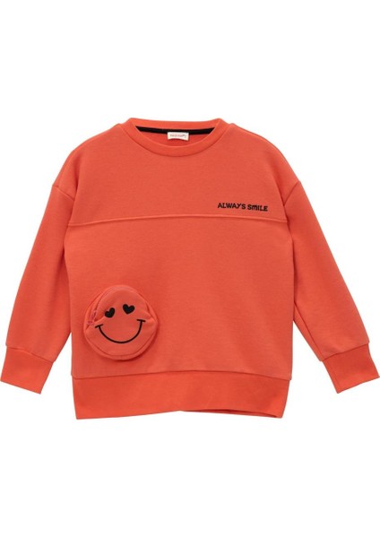 Kız Çocuk Cep Detaylı Baskılı Sweatshirt - Narçiçeði fiyatları