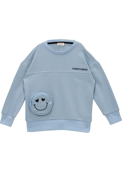 Kız Çocuk Cep Detaylı Baskılı Sweatshirt - Bebek Mavisi fiyatları