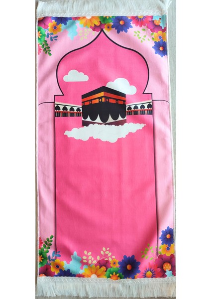 Çocuk Seccadesi Mavi Dijital Baskılı 45 x 90 , Namazlık, Kabe Desenli