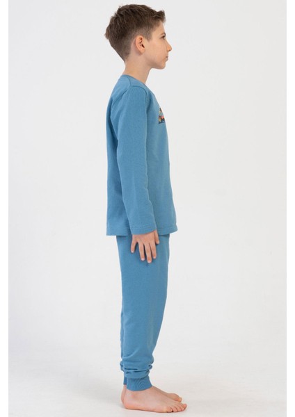 Erkek Çocuk 2 İplik Uzun Kol Mavi Pijama Takım C6T3N1O304 modelleri