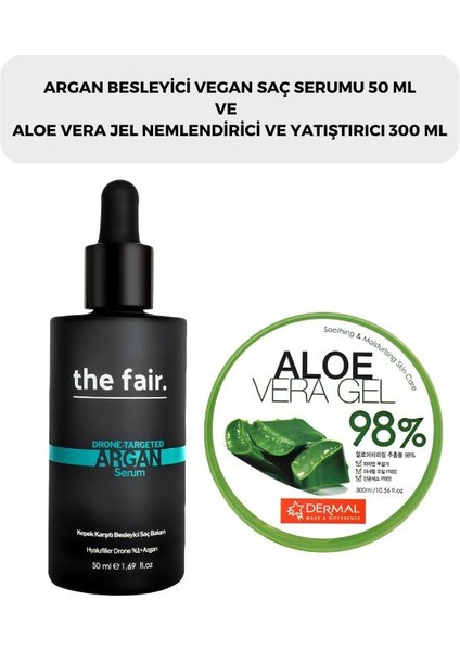 Argan Saç Serumu 50 ml ve Dermal %98 Aloe Vera Jel Saç Cilt ve Vücut Için 300 ml