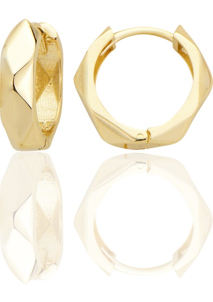 14 Ayar Altın Sade Geometrik Orta Boy Huggie Küpe D029