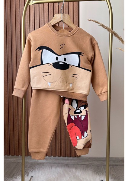Erkek Çocuk 3 Iplik Bisiklet Yaka Karakter Baskılı Sweatshirt ve Eşofman Alt Üst Takım